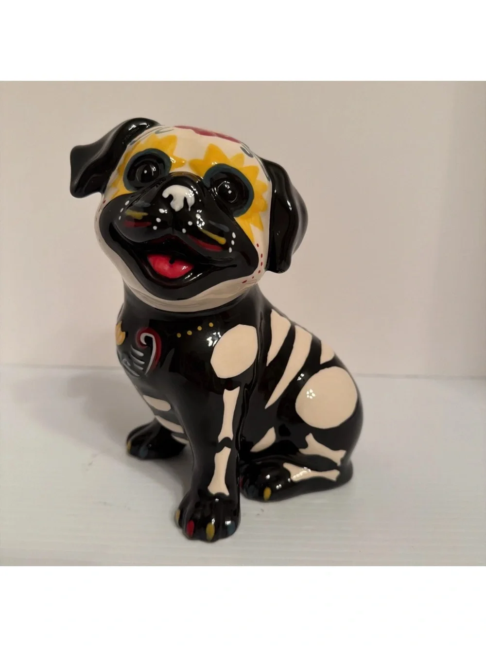 Blue Sky Clayworks Sugar Skull Pug Dog Figure Skeleton Halloween Day of the Dead